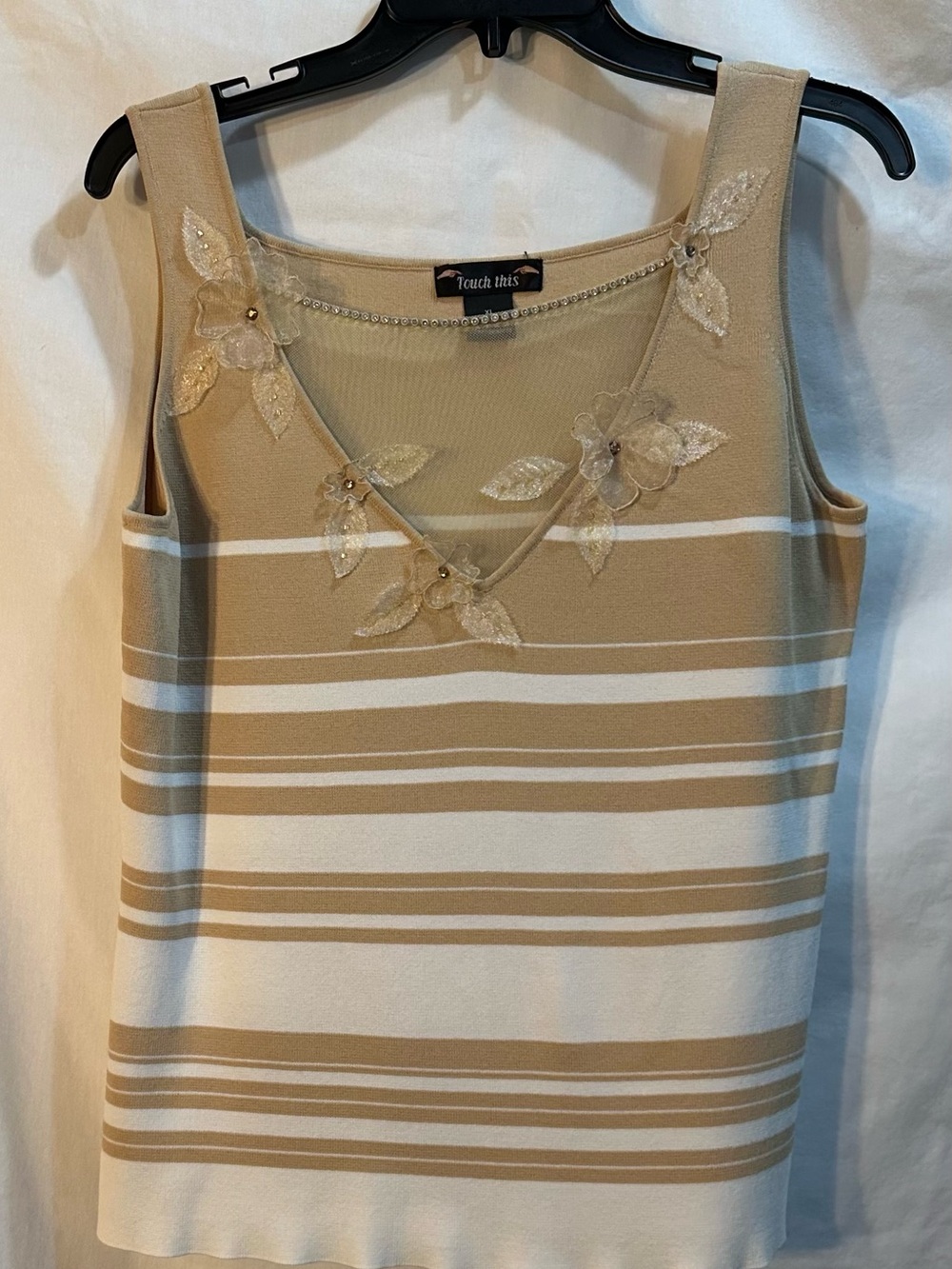 “Touch This” Women's Cream and Tan Striped Sleeveless Top